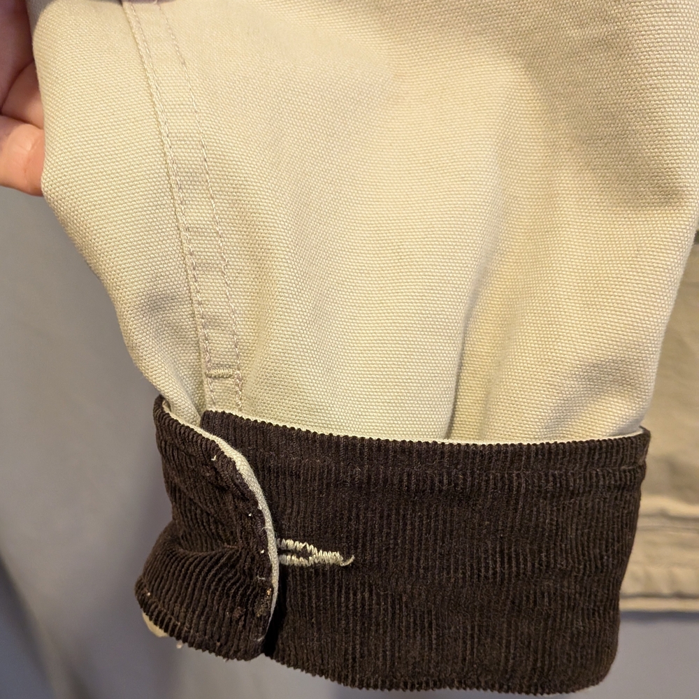 Lands' End Men's Beige Barn Jacket / Chore Coat with Dark Brown Trim. Large - Picture 9 of 11